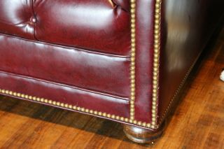 Vintage Hancock & Moore Chesterfield Sofa tufted button Red Oxblood Leather 6