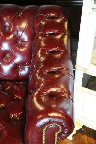 Vintage Hancock & Moore Chesterfield Sofa tufted button Red Oxblood Leather 8