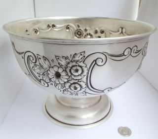 STUNNING LARGE HEAVY 544g ENGLISH ANTIQUE 1913 STERLING SILVER FRUIT BOWL 5