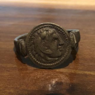 Ancient Style Greek Or Roman Coin Ring Artifact Antique Old Wax Seal Emperor B 2