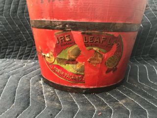 ANTIQUE ADVERTISING WOOD BUCKET W/TOP,  HANDLE OLD RED PAINT 2