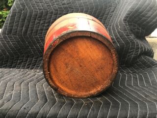 ANTIQUE ADVERTISING WOOD BUCKET W/TOP,  HANDLE OLD RED PAINT 6