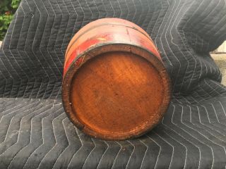 ANTIQUE ADVERTISING WOOD BUCKET W/TOP,  HANDLE OLD RED PAINT 7