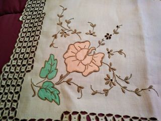 Gorgeous Madeira Embroidered,  Cutwork And Applique Linen Tablecloth 49 " By 48 "