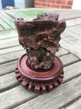 ANTIQUE CHINESE CARVED WOOD LIBATION CUP 17TH - 18THC huanghuali wood? 2
