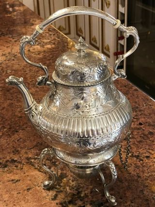 Antique England Silver Sterling Tea Kettle With Stand 2