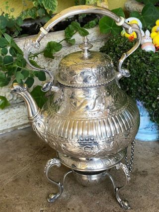 Antique England Silver Sterling Tea Kettle With Stand 5