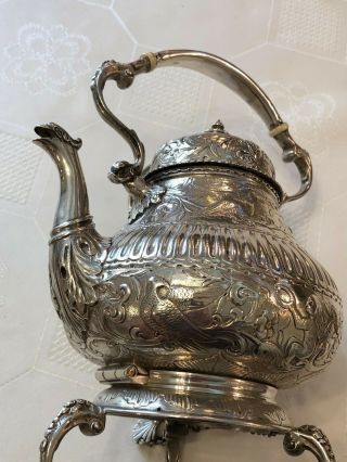 Antique England Silver Sterling Tea Kettle With Stand 9