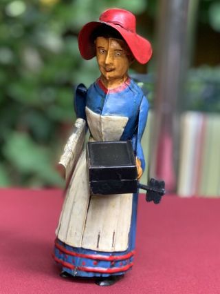 Early German Tin Windup Toy Old Woman Newspaper Restored By Expert