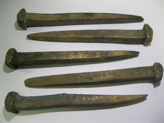 5 PIECE DECK NAILS FROM A SPANISH GALLEON CENTURY ' S OLD SHIPWRECK ARTIFACT LOOK 7