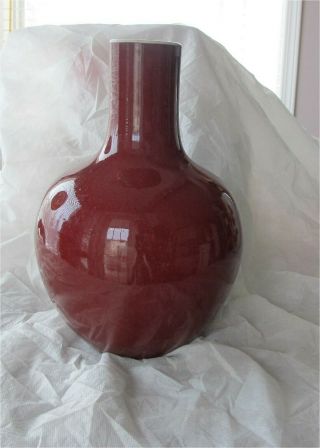 Antique Chinese Porcelain Sang De Boeuf Oxblood Flambe Vase Qing 1800 