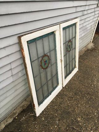 Antique 1920 ' s Chicago Stained Leaded Glass Windows 37 