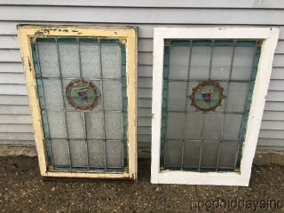 Antique 1920 ' s Chicago Stained Leaded Glass Windows 37 