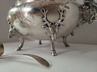 1885 Victorian Meriden Soup Tureen Deer Ram Wild Game 3