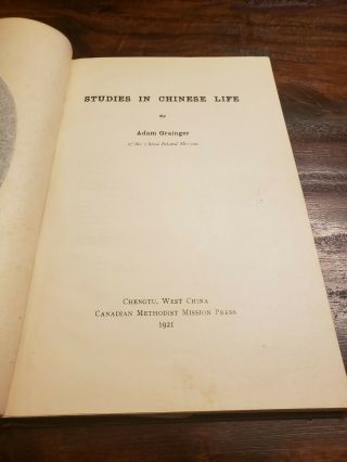 1921 STUDIES IN CHINESE LIFE Grainger Chengtu Can Methodist Mission Press,  docs 4