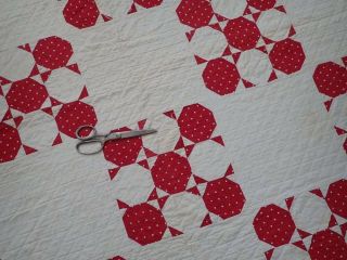 Antique 1880 - 1900 Primitive Red & White QUILT Has Wear 84x65 Prim Decor 10