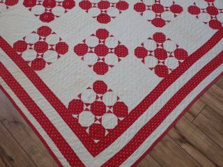 Antique 1880 - 1900 Primitive Red & White QUILT Has Wear 84x65 Prim Decor 2