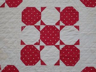 Antique 1880 - 1900 Primitive Red & White QUILT Has Wear 84x65 Prim Decor 3