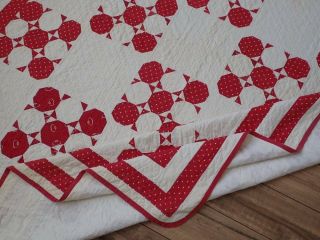 Antique 1880 - 1900 Primitive Red & White QUILT Has Wear 84x65 Prim Decor 5