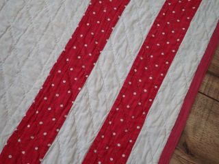 Antique 1880 - 1900 Primitive Red & White QUILT Has Wear 84x65 Prim Decor 8