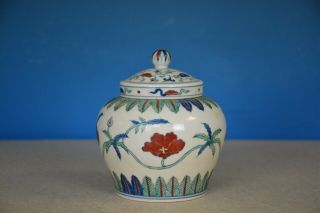 Delicate Antique Chinese Doucai Porcelain Jar Marked Tian Rare T2266