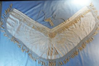 Antique Victorian Hand - embroidered ivory silk shawl wrap drape fringe cording 8