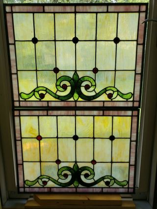 Antique American Stained Glass Window Pair