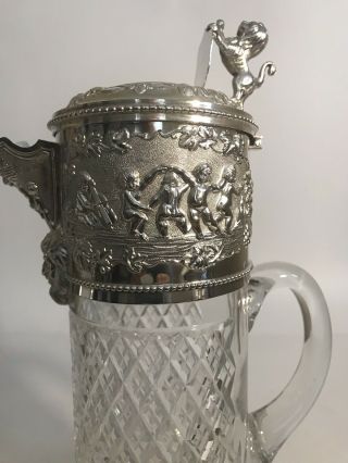 Topazio Claret Jug Cut Crystal with Silver Plate Mount Lion Shield 10