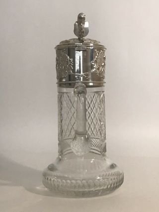 Topazio Claret Jug Cut Crystal with Silver Plate Mount Lion Shield 4