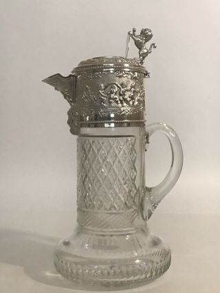 Topazio Claret Jug Cut Crystal with Silver Plate Mount Lion Shield 5