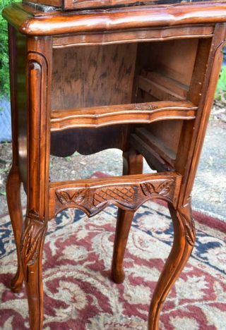 1910s French Antique carved walnut & black marble top small nightstands 8
