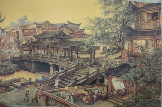 300cm Rare Long Old Chinese Scroll Painting Prosperity City " Zhangxiaoyou " Mark