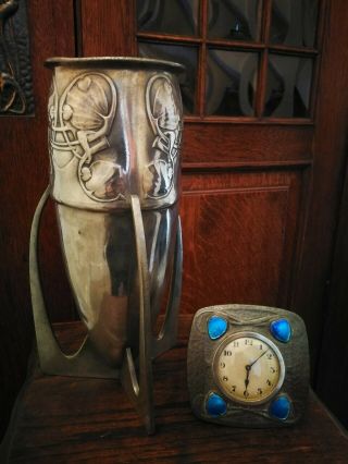 Archibald Knox Liberty ' s Art Nouveau Arts and Crafts Tudric Pewter Clock Enamel 2