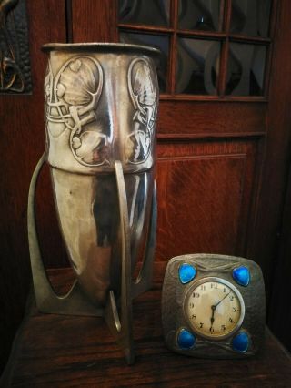 Archibald Knox Liberty ' s Art Nouveau Arts and Crafts Tudric Pewter Clock Enamel 6
