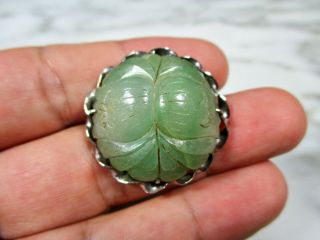 ANTIQUE CHINESE CARVED GREEN JADEITE JADE DOUBLE FLOWER BROOCH STERLING SILVER 2