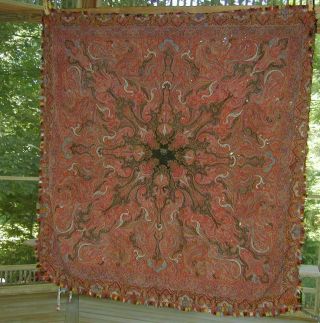Antique Sgnd Finely Embroidered Kashmiri Paisley Shawl - As Found