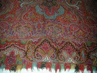 Antique Sgnd Finely Embroidered Kashmiri Paisley Shawl - As Found 3