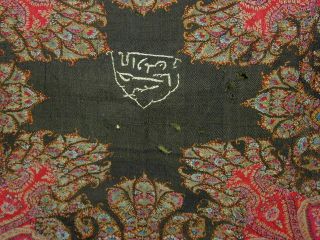 Antique Sgnd Finely Embroidered Kashmiri Paisley Shawl - As Found 4