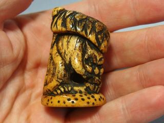 19th Century Antique Netsuke Tiger And Bamboo