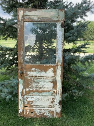 Antique Vintage Victorian Painted Wood Door w/Glass 10
