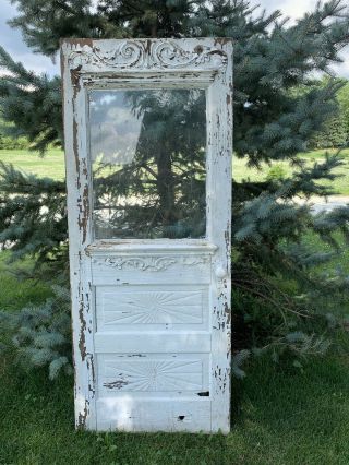 Antique Vintage Victorian Painted Wood Door W/glass