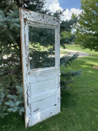 Antique Vintage Victorian Painted Wood Door w/Glass 4