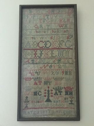 Antique Scottish Band Sampler Dated 1857 By Margaret Tait,  Bowhill School