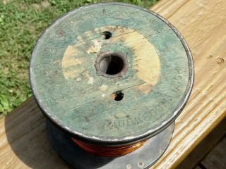 Anaconda Wire & Cable Co.  Vintage Wood Spool w/ metal rim on O.  D.  w/ Copper Wire 3