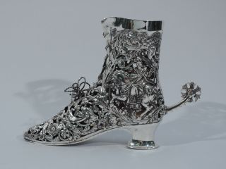 Antique Shoe - Figural Riding Boot - Spur Rotates - German Sterling Silver