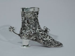 Antique Shoe - Figural Riding Boot - Spur Rotates - German Sterling Silver 4
