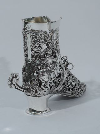 Antique Shoe - Figural Riding Boot - Spur Rotates - German Sterling Silver 5