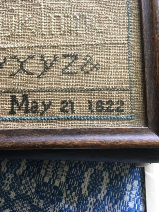 Antique Primitive Sampler Framed Needlepoint Cross Stitch Louise Wells 1822 3