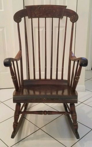 Antique Hand Painted Wood Spindle Back Rocking Chair