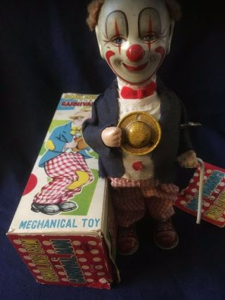 1950s Smiling Sam Carnival Man Clown Wind Up Japan Tin Toy